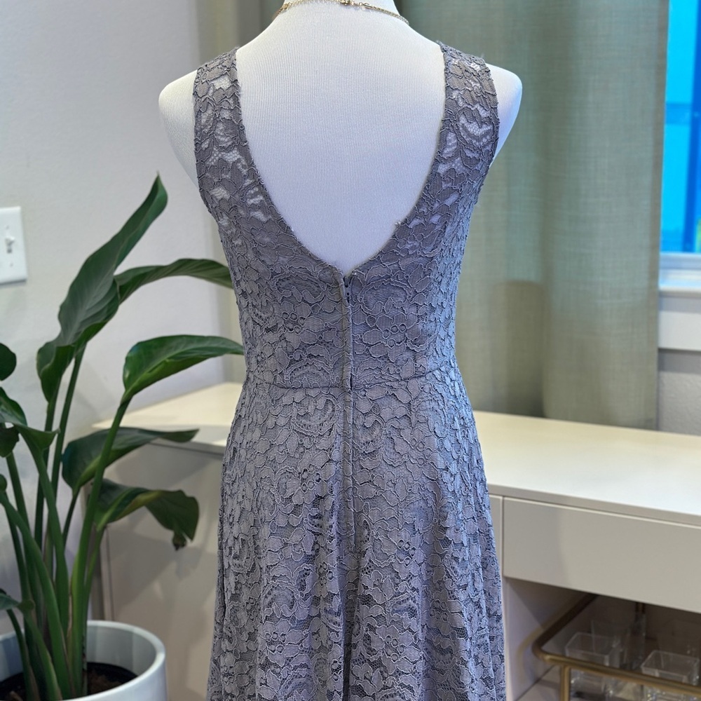 David's Bridal Dusty Grey Lace Midi Dress - Picture 6 of 8